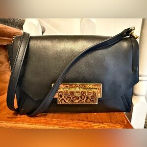 ZAC Zac Posen Black Crossbody Bag with Leopard Detail refurbished bag